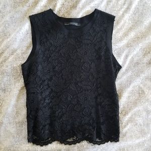 Zara M sleeveless allover lace crop knit